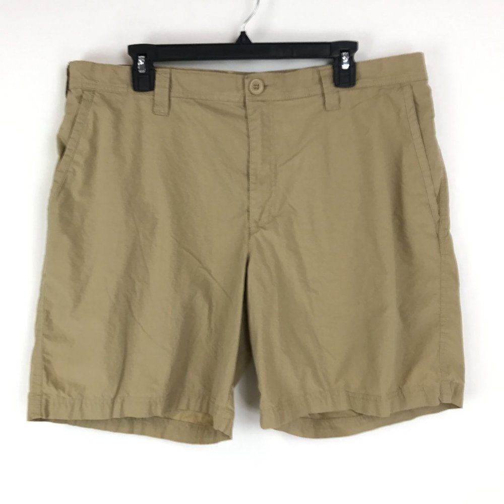 Columbia Shorts Men's 38 Tan Flat Front Casual 8" Inseam Chino Pockets